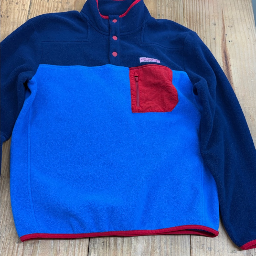 Vineyard Vines Navy and Red Fleece Pullover